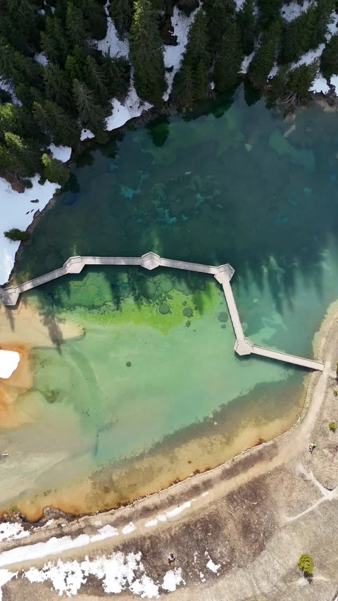 Nature view of lake Lac de la Rosiere by spring in Courchevel ski resort Stock Footage 334154631