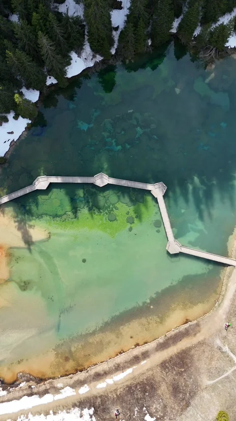 Nature view of lake Lac de la Rosiere by spring in Courchevel ski resort Stock Footage 334154827