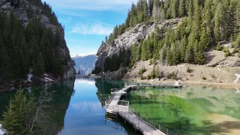 Nature view of lake Lac de la Rosiere by spring in Courchevel ski resort Stock Footage 334154843