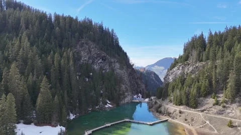 Nature view of lake Lac de la Rosiere by spring in Courchevel ski resort Stock Footage 334303315