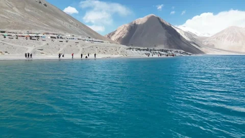 Nature view at pangong tso between beautiful mountain Stock Footage 241729660