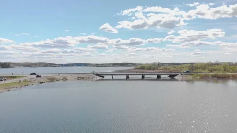Nature views with lake, forest, field, clouds in a sunny day. Drone View. Video7 Stock Footage 131456826