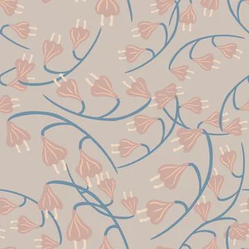 Nature vintage seamless pattern with random bell flowers ornament. Pastel pin 스톡 일러스트