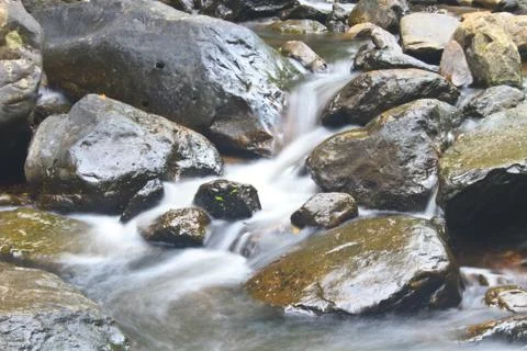 Nature waterfall in deep forest 스톡 사진