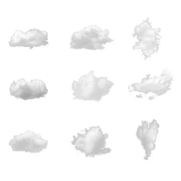 Nature white clouds collection isolate on white background. Stock Photos