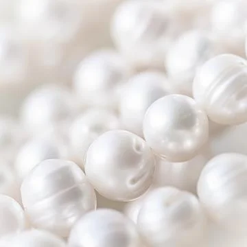 Nature white string of pearls in soft focus, with highlights Stock Photos