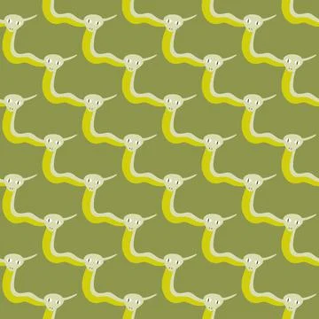 Nature wild seamless pattern with funny simple snakes shapes print. Green pal 스톡 일러스트
