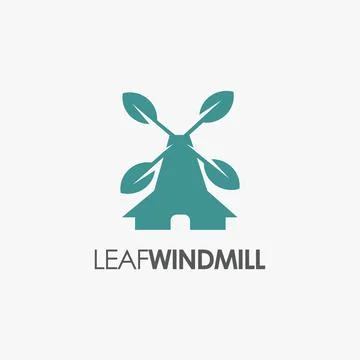 Nature Windmill logo, with leaves vector icon on white background Stock Illustration
