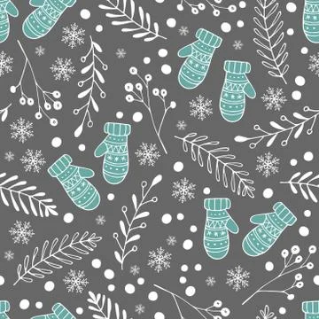 Nature Winter seamless pattern. Winter time vector illustration with mittens Stock Illustration