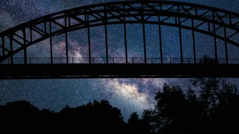 Nature's Landscape: Bridge and Trees Silhouette Stock Footage 239725438