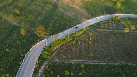 Nature's Path: Aerial View of a Scenic Country Road in Thailand 库存影片 246957553