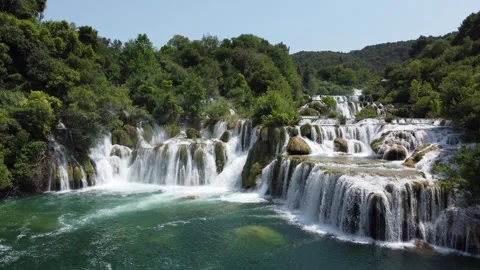 Nature's Symphony: 4K Close-Up Drone Footage of Krka Waterfalls, Croatia Stock Footage 246611451
