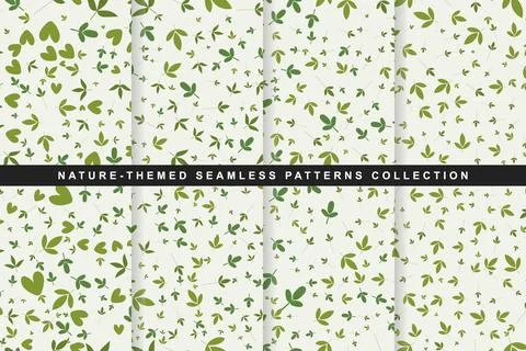 Naturethemed seamless patterns collection with green leaves 库存插图