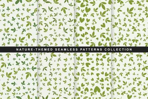 Naturethemed seamless patterns collection with green leaves Иллюстрация