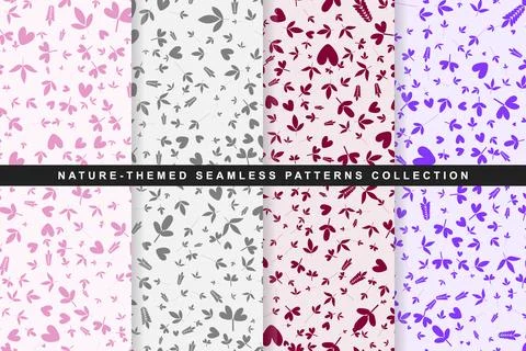 Naturethemed seamless patterns collection with various leaf shapes Stock Illustration