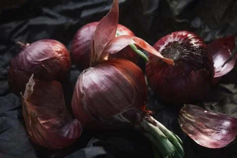 Naturmorte with red onion Stock Photos