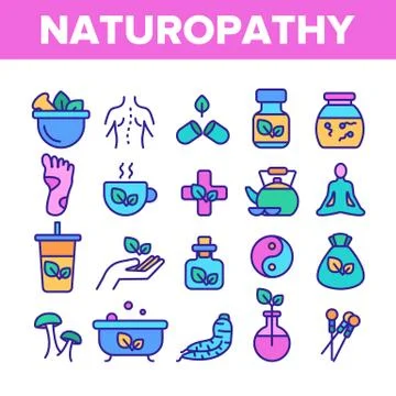 Naturopathy Therapy Vector Color Line Icons Set Stock Illustration