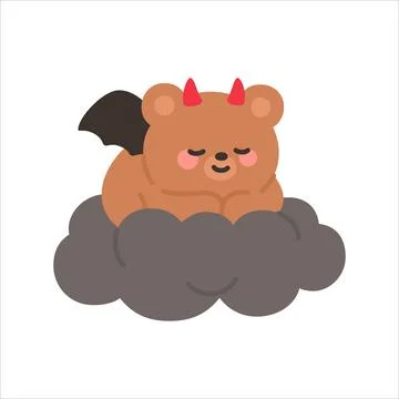 Naughty Devil Bear Sitting on a Dark Cloud with a Mischievous Expression Illustrazione stock
