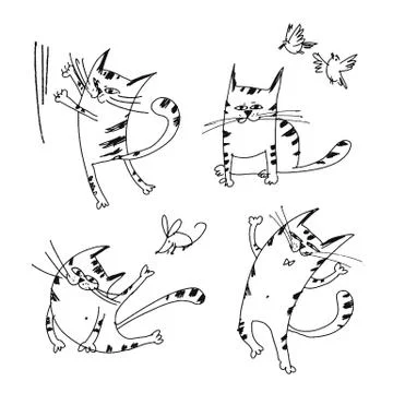 Naughty kittens sketch vector illustrations set Illustrazione stock