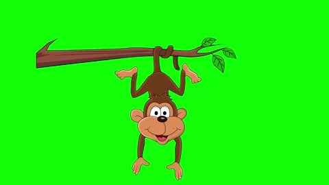 The naughty monkey climbs on the tree and claps his hands 2d animation scree Stock Footage