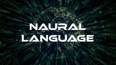 Naural Language text concept on si-fi particles background. Dot particles t.. Stock Illustration