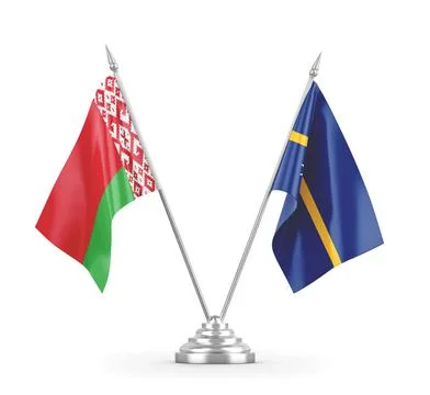 Nauru and Belarus table flags isolated on white 3D rendering Stock Illustration