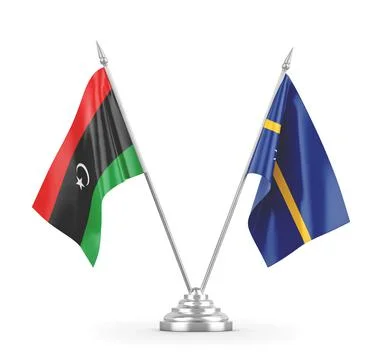 Nauru and Libya table flags isolated on white 3D rendering Stock Illustration