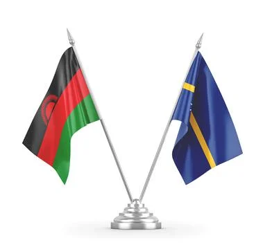 Nauru and Malawi table flags isolated on white 3D rendering Stock Illustration