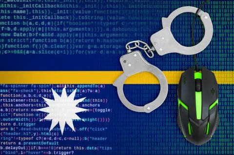 Nauru flag  and handcuffed computer mouse. Combating computer crime, hackers  Stock-Fotos