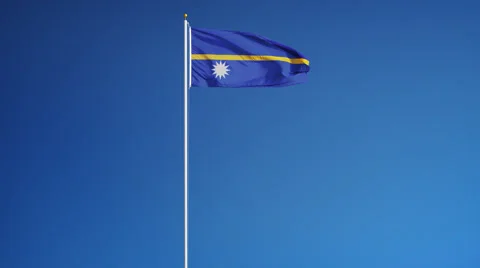 Nauru flag in slow motion seamlessly looped with alpha Stock Footage 64267362