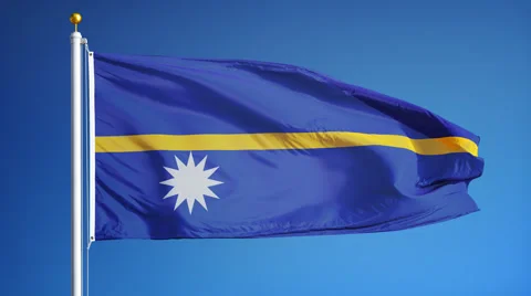 Nauru flag in slow motion seamlessly looped with alpha Stock Footage 64267409