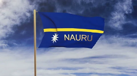 Nauru flag with title waving in the wind. Looping sun rises style.  Animation Stock-Footage 48597477