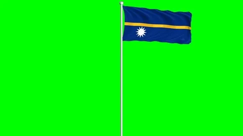 Nauru Flag Waving Fluttering on Wind Loopable Green Blue Screen Matte Stock Footage 77575790