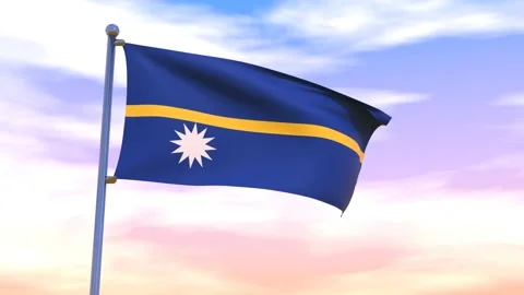 Nauru Flag waving in the high wind Stock Footage 154873442