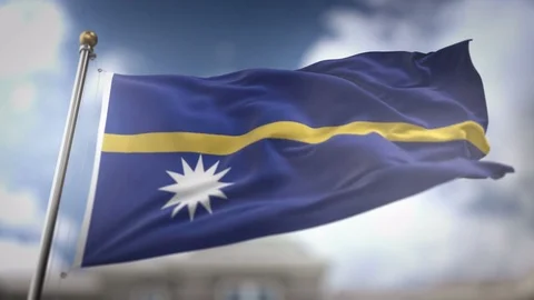 Nauru Flag Waving Slow Motion 3D Rendering Blue Sky Background - Seamless L.. Stock Footage 75426026