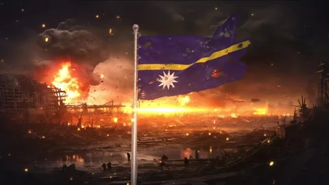 Nauru flag waving in war is torn Stock Footage 346009643