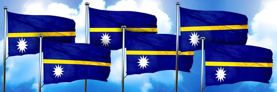 Nauru flags, 3D rendering, on a cloud background Stock Illustration