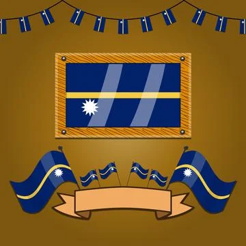 Nauru Flags On Frame Wood, Label Stock Illustration