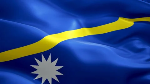 Nauru island flag Motion Loop video waving in wind. Realistic Nauruan Stock Footage 128104372