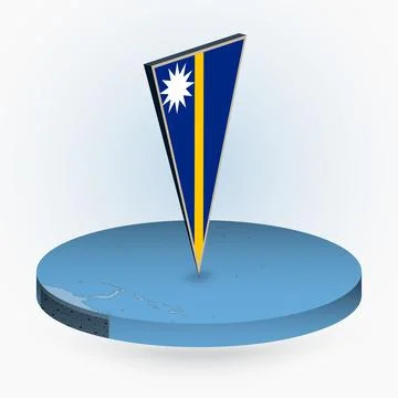Nauru map in round isometric style with triangular 3D flag of Nauru Stock Illustration