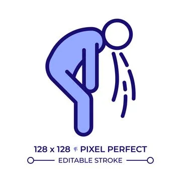 Nausea and vomiting distress pixel perfect line color icon Stock Illustration