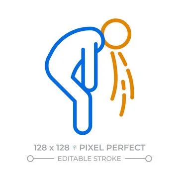 Nausea and vomiting distress pixel perfect duotone line icon Stock Illustration