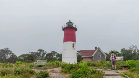 Nauset Beach Lighthouse, Hyperlapse Timelapse Video with Fog, Cape Cod Stock Footage 144622874