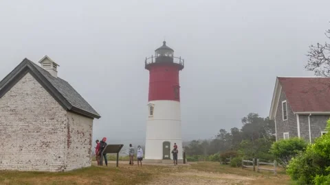 Nauset Lighthouse, Cape Cod National Seashore, Fog Timelapse Video Stock Footage 141797057