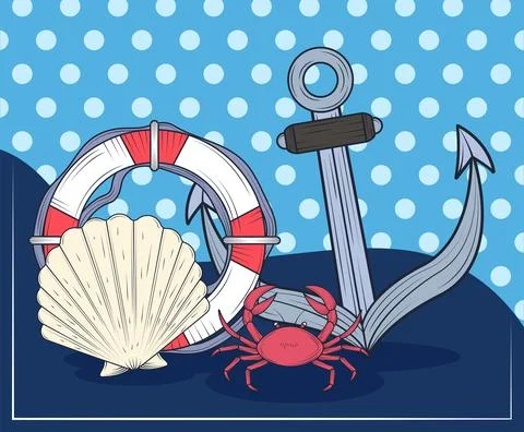 Nautical anchor and shell Stock Illustration