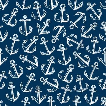 Nautical anchor blue seamless pattern Stock Illustration
