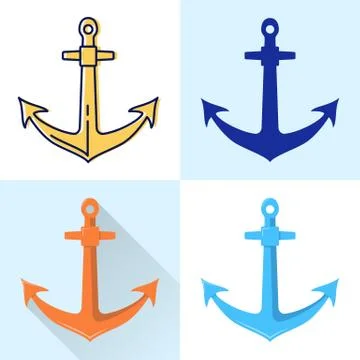 Nautical anchor icon set in flat and line styles Stock Illustration