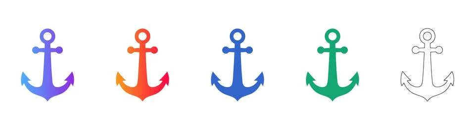 Nautical Anchor Icon Set in Gradient and Outline Style Stock Illustration
