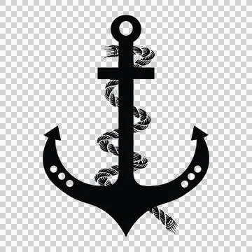 Nautical Anchor With Wrapped Rope black white marine sea Illustrazione stock