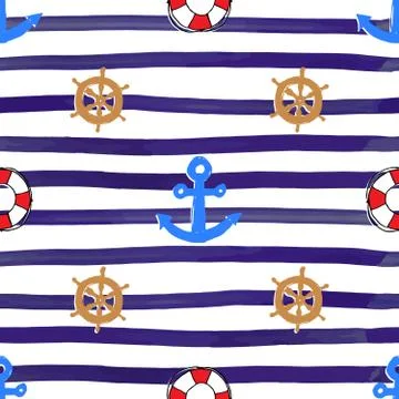 Nautical and Anchor, Seamless Pattern Vector Illustration. Stock Illustration